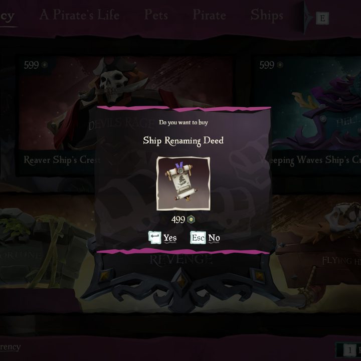 A renaming deep is in a pop up window, asking the player if they want to but it in Sea of Thieves
