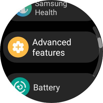 Finding the Advanced Features setting in the Galaxy Watch Settings app.