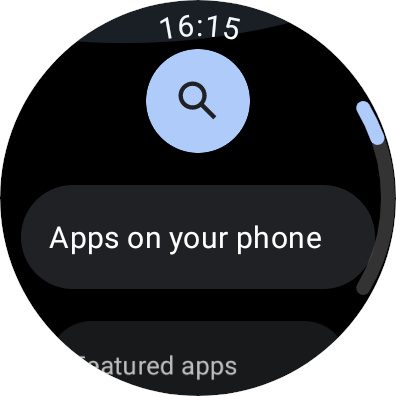 Finding an app in the Galaxy Watch Play Store.