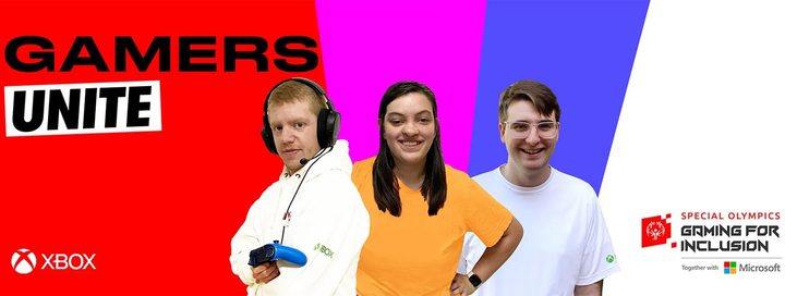Three gamers on a colored background.