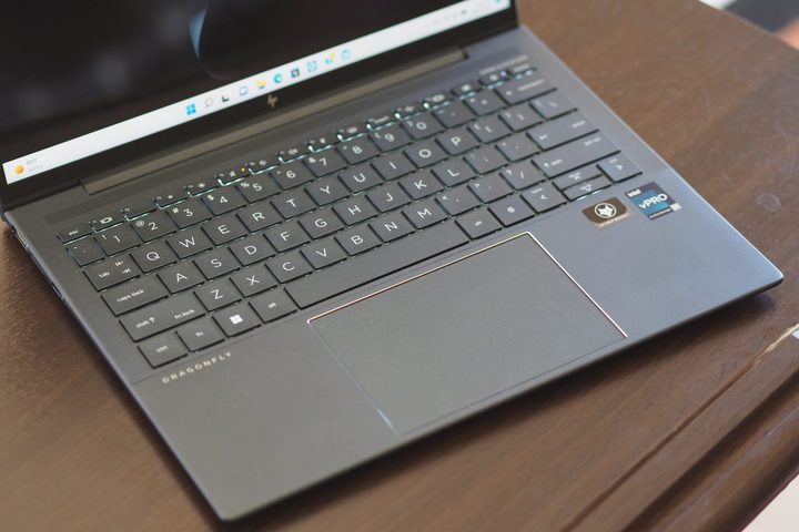 HP Elite Dragonfly G3 top down view showing keyboard and touchpad.