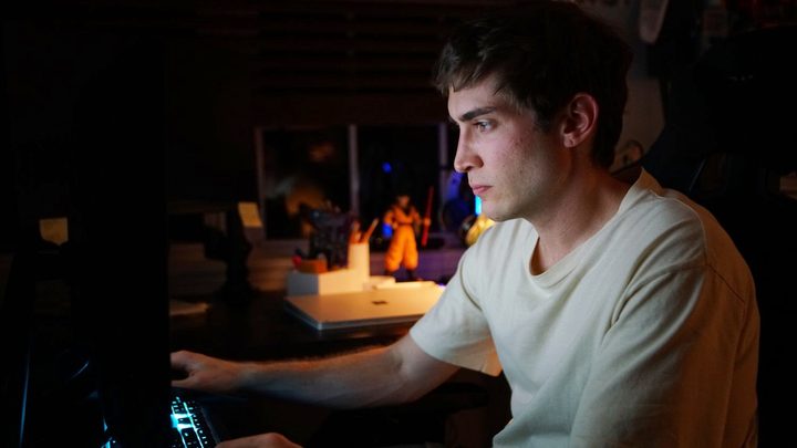 Franklin sits at his computer in I Love My Dad.