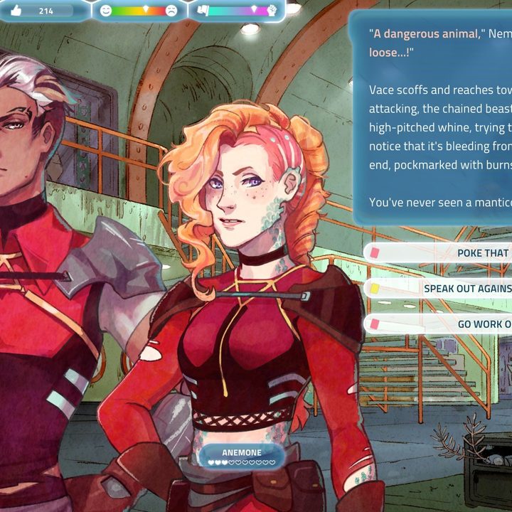 Two characters talk to a player about a dangerous animal in I Was a Teenage Exocolonist.