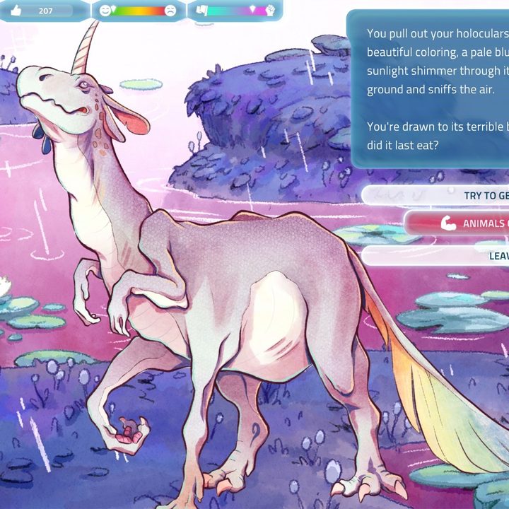 A player meets an alien creature with a horn in I Was a Teenage Exocolonist.