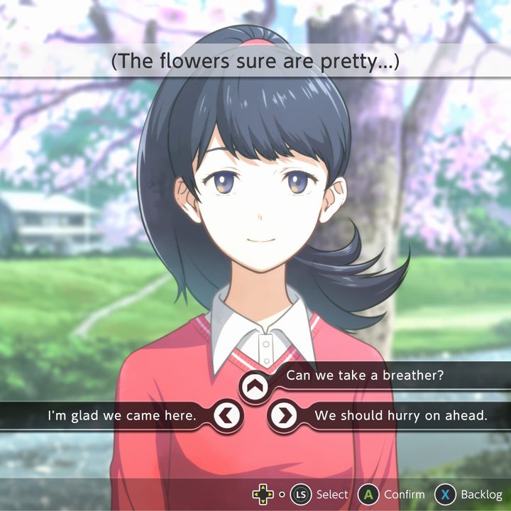 The character, Aoi and various dialogue options.