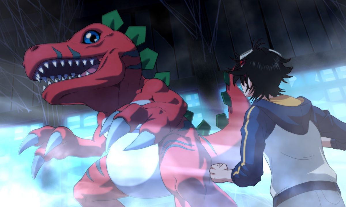 Takuma looking to Tyranomon in Digimon Survive.