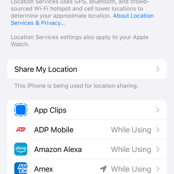 Turning off precise location on an iPhone.