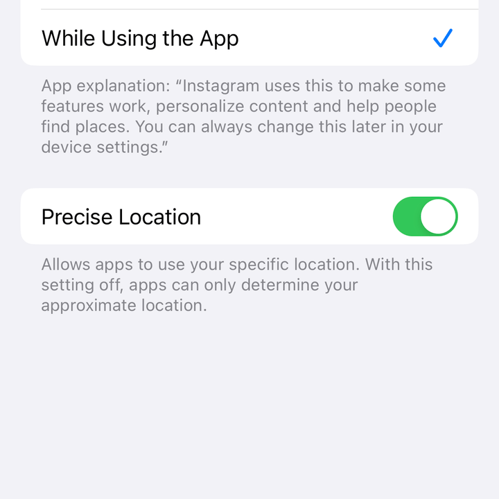 Turning off precise location on an iPhone.