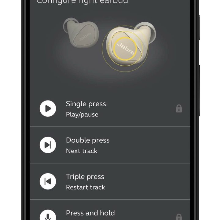 Controls screen from the Jabra Sound+ app for Android.