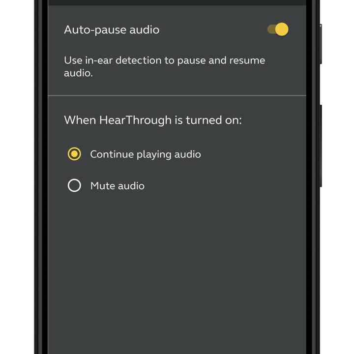 Auto-pause screen from the Jabra Sound+ app for Android.