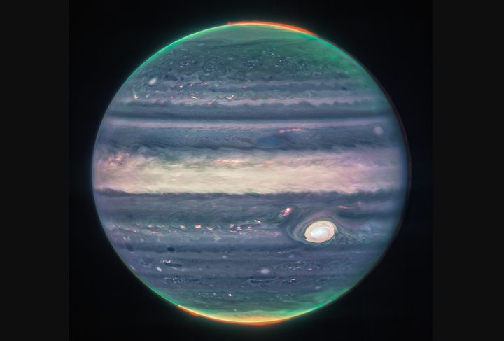 Jupiter, captured by the James Webb Space Telescope.