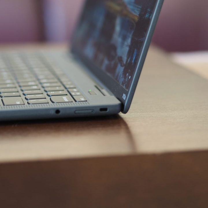 Lenovo ThinkPad X13s side view showing lid and ports.