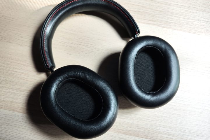 Mark Levinson No. 5909 headphones, lying down, earcups pointed upward.