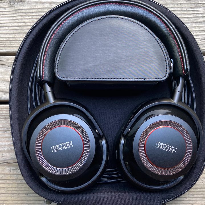 Mark Levinson No. 5909 headphones' carry case, open, showing headphones.