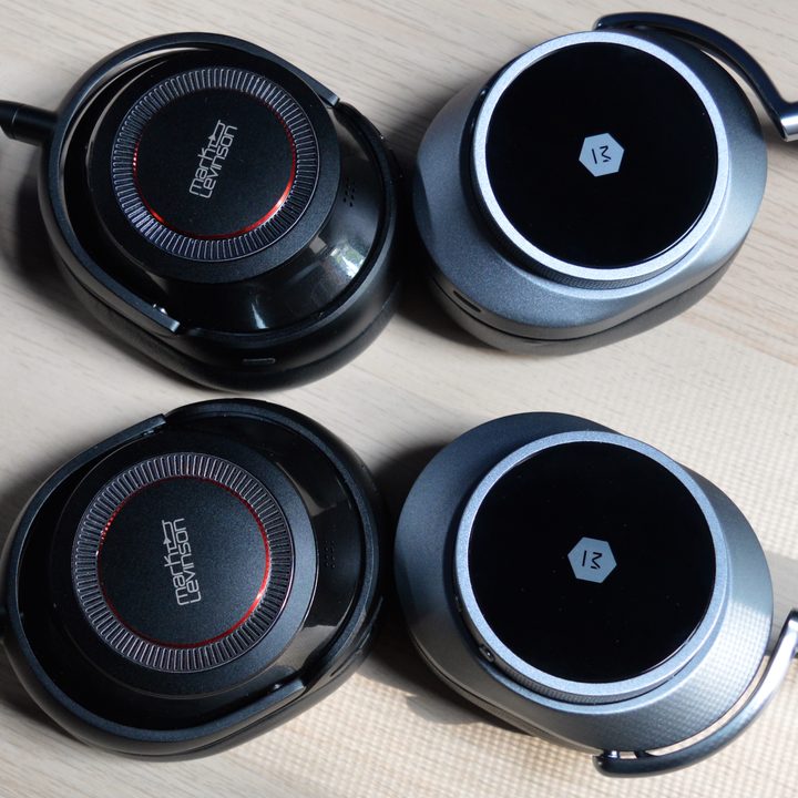 Mark Levinson No. 5909 and Master & Dynamic MW75 comparison: flat, earcups pointing down.