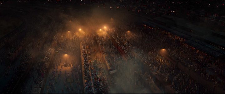 A crowded train station in a scene from Ms. Marvel.