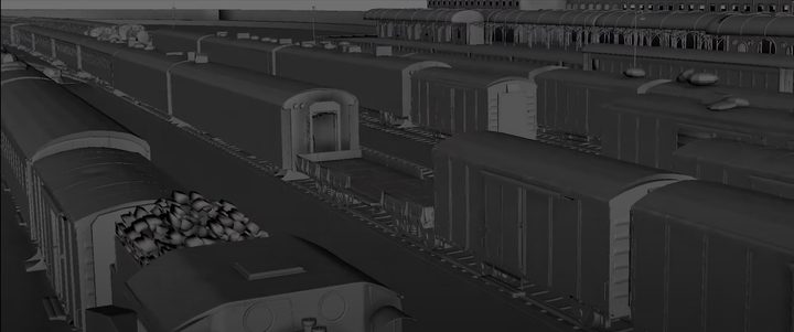 Early visual effects imagery of a train station from Ms. Marvel.