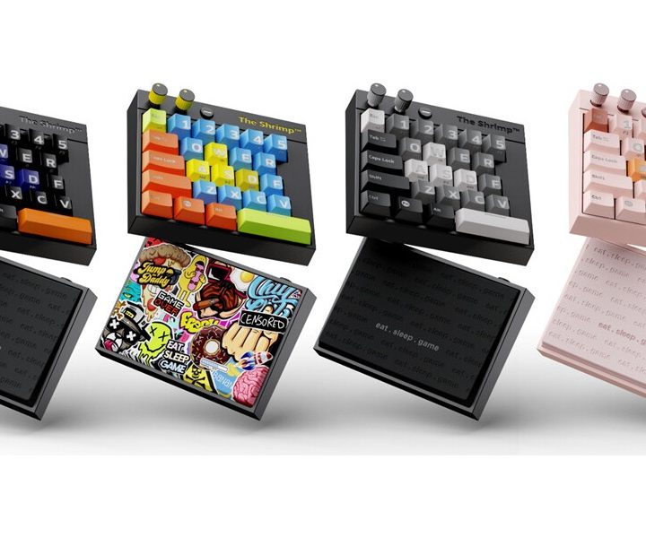 The Shrimp keyboard in four different designs.