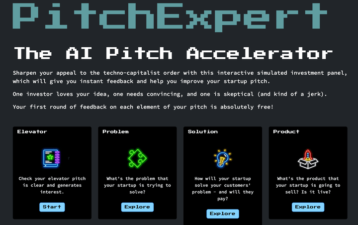 A screenshot of the Pitchexpert website