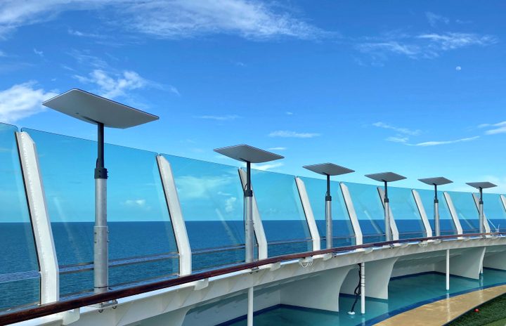 Starlink internet dishes on a Royal Caribbean cruise ship.
