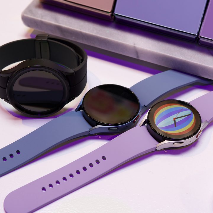 Galaxy Watch5 sitting on a counter.