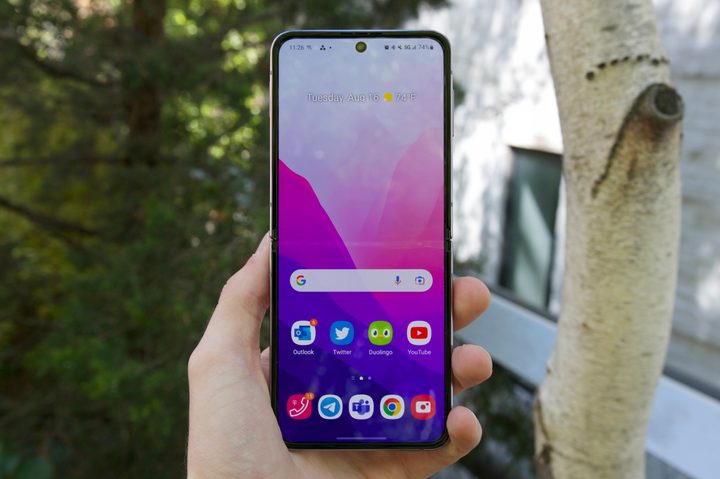 Someone holding the Samsung Galaxy Z Flip 4.