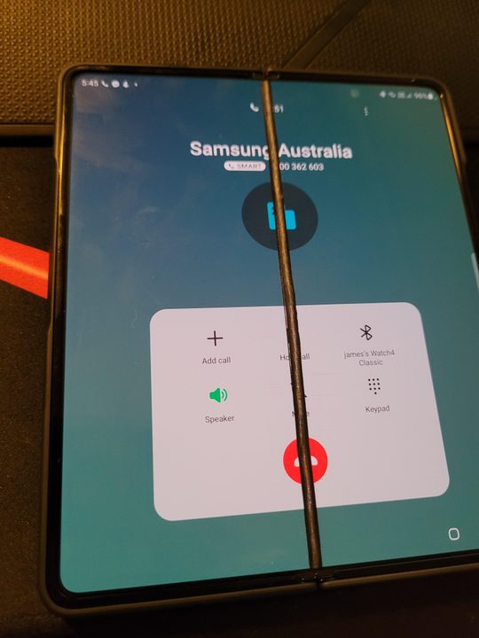 A Samsung Galaxy Z Fold 4 with a broken display.
