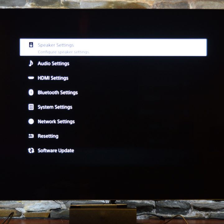 Sony HT-A3000 on-screen settings menu.