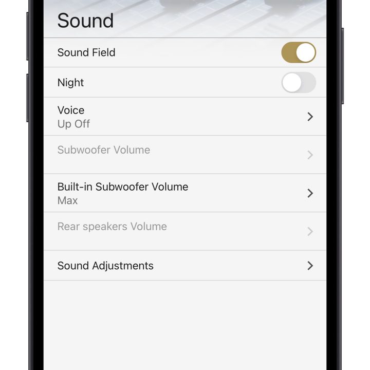 Sony Music Center app sound settings.