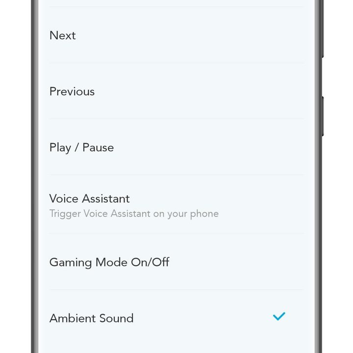 Soundcore app control options.