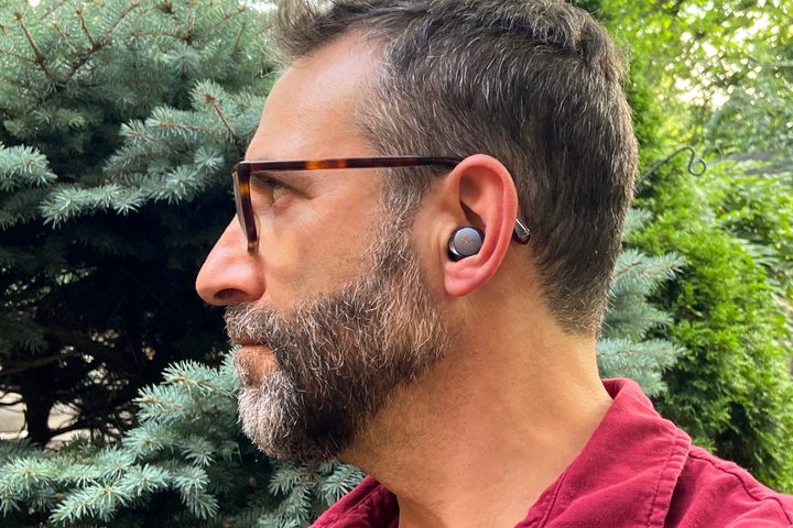 Side view of man wearing Soundcore Space A40.