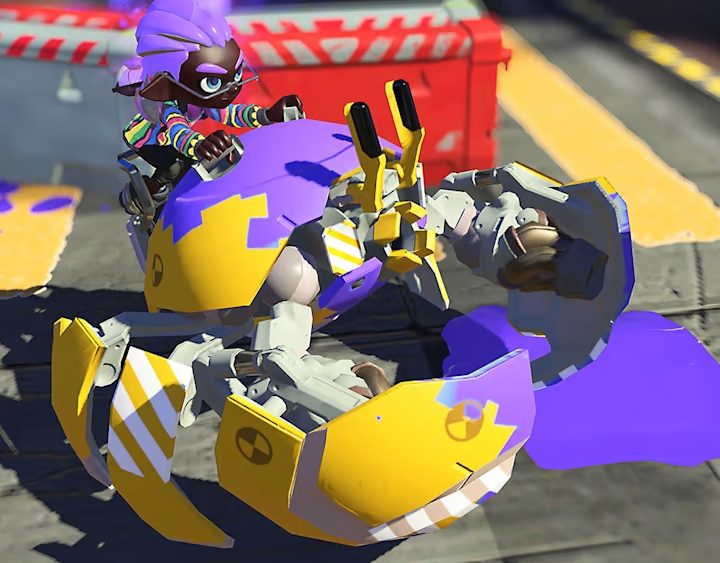 An inkling rides a crab tank in Splatoon 3.