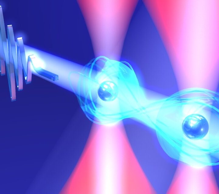 A two-qubit gate between two atoms.