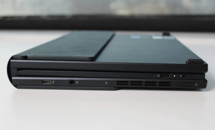 The Zenbook Fold 17 folded up with the keyboard inside.