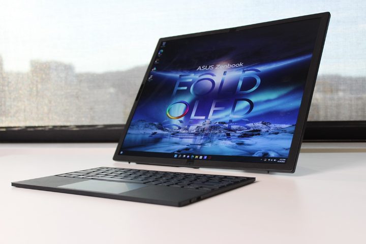The Zenbook Fold 17 open in desktop mode.