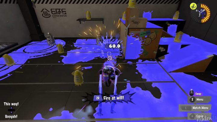 An inkling riding a jetpack.