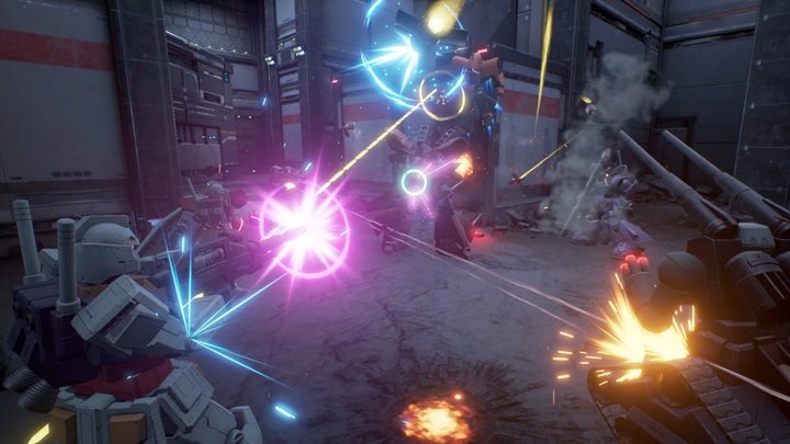 A Gundam Evolution battle between multiple units