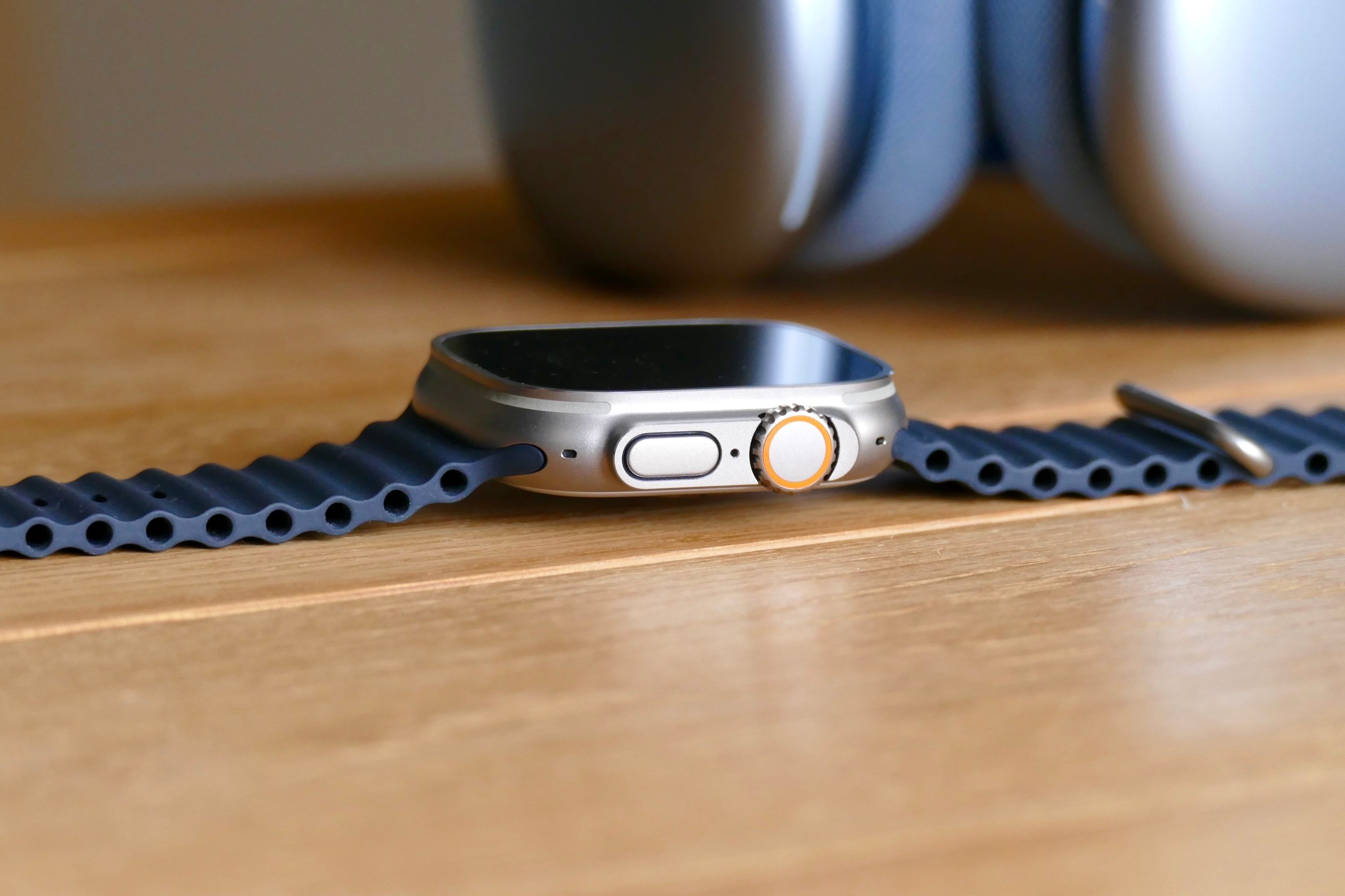 The Apple Watch Ultra's Digital Crown and button.