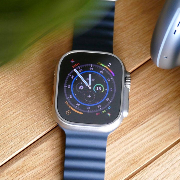 The Apple Watch Ultra with Wayfinder watch face.