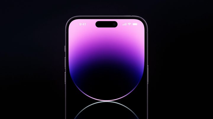 The iPhone 14 Pro showing the Dynamic Island at the top of the display.