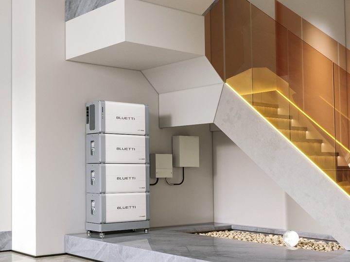 Bluetti EP600 solar power system in home under stairwell.