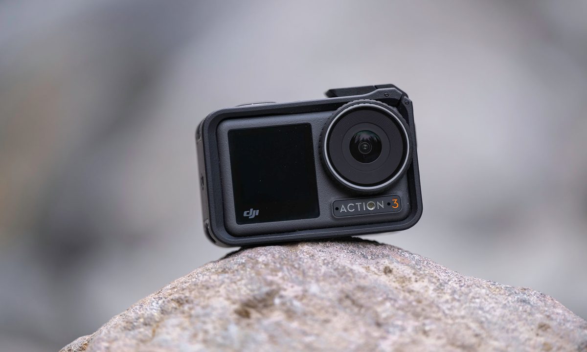 The DJI Osmo Action 3 on a boulder.