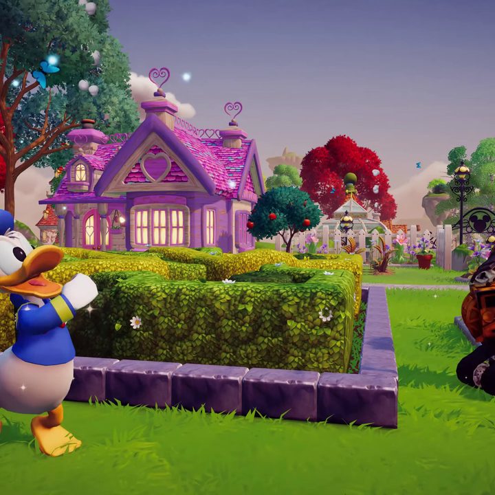 Donald Duck walks through a town in Disney Dreamlight Valley,