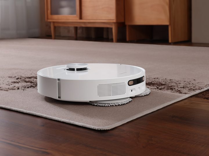 DreameBot L10s Ultra cleaning carpet to remove debris.