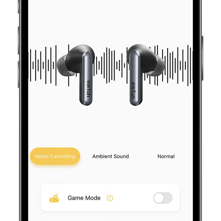 Earfun app showing main screen for Air S earbuds.