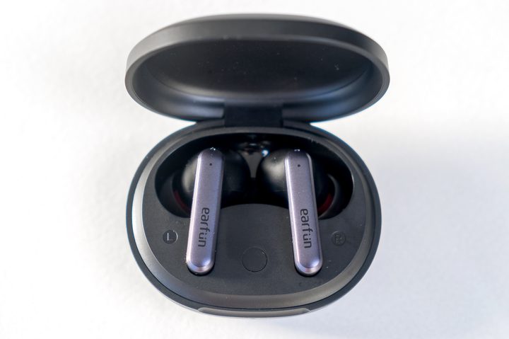 Overhead view of Earfun Air S earbuds.