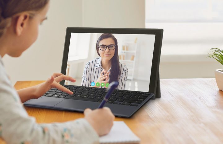 A student using the ExpertBook B3 Detachable.
