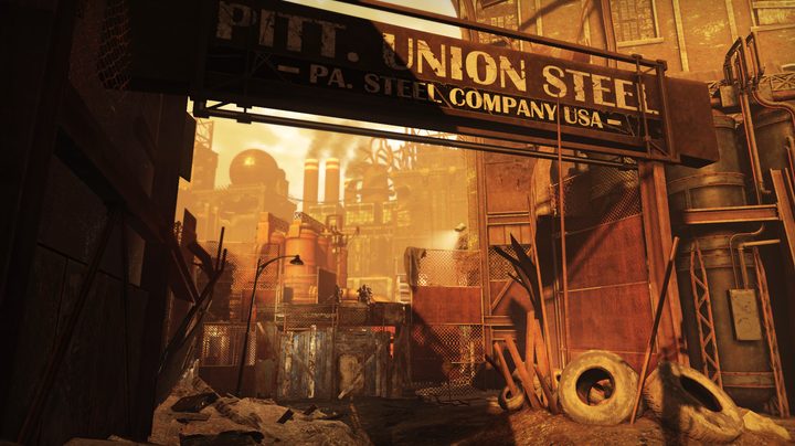 A cityscape in Fallout 76- The Pitt.