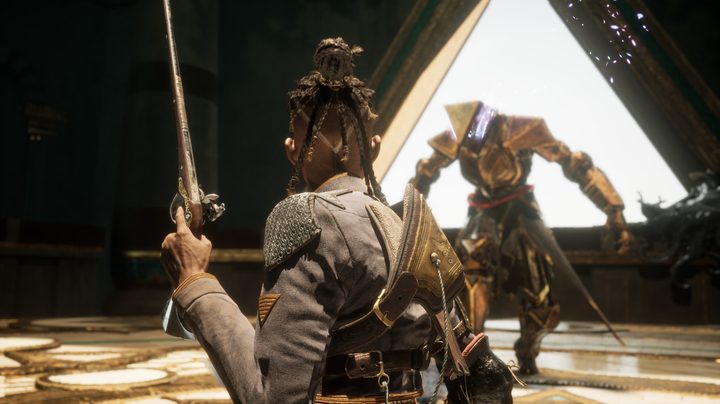 Nor fights a Flintlock: The Siege of Dawn boss with her gun.