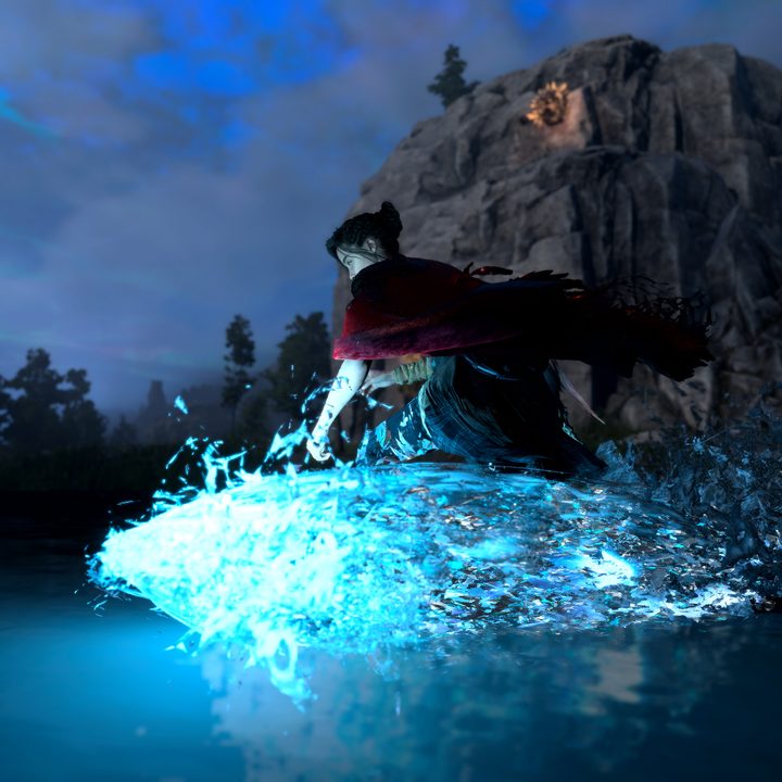 Frey uses magic to travel across the landscape in Forspoken.